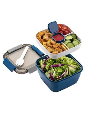 Salad Lunch Container To Go, 52-oz Salad Bowls with 3Compartments,Salad Dressing